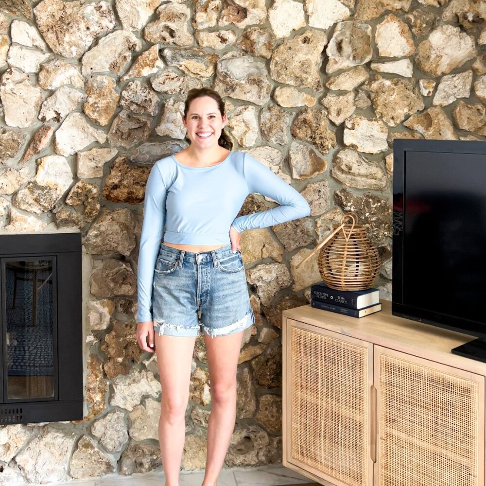 J. Crew Light Blue Active Cropped Rash Guard Swim top in Women’s Small